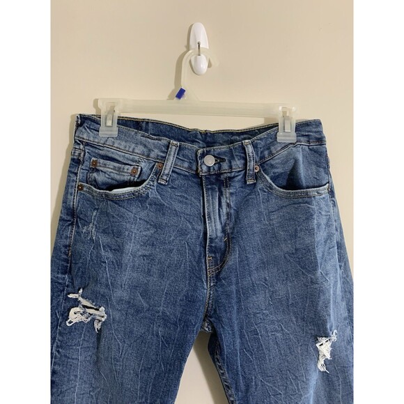 Levi's 511 Men's Jeans W32 L34 Straight Fit Dark Wash 5 Pocket Distressed - Picture 2 of 11